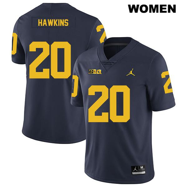 Women's NCAA Michigan Wolverines Brad Hawkins #20 Navy Jordan Brand Authentic Stitched Legend Football College Jersey DL25K41GP